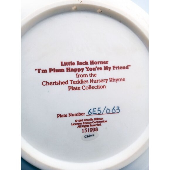 Plate Cherished Teddies Little Jack Horner Im Plum Happy Youre My Friend 6.25" - Picture 14 of 16
